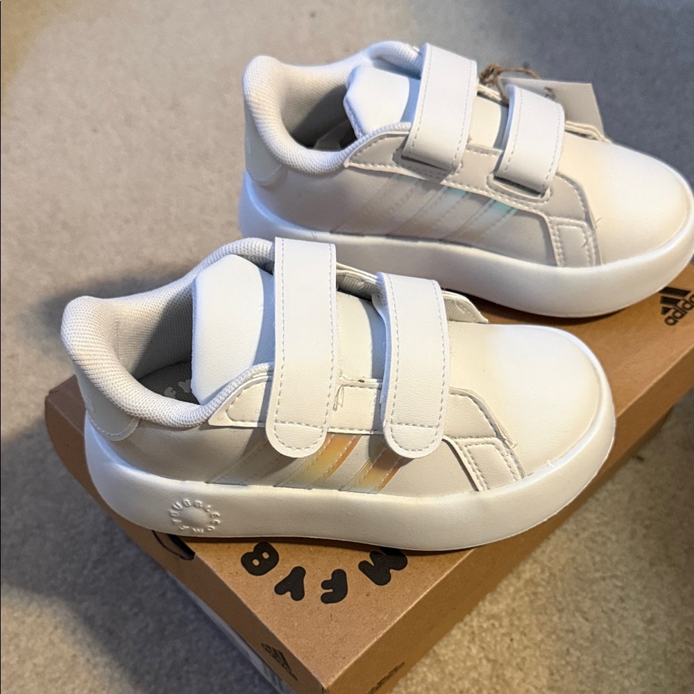 adidas Kids White Sneakers with Velcro